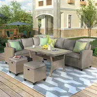 Amerikaanse stock u_style patio meubels set 5-delige outdoor gesprek set eettafel stoel met Ottomaanse en Sierkussens Nieuwe A06 A58