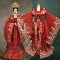 デザイン王朝ゴージャスな赤い花嫁の新郎の結婚式の衣装ハンフはミンランカップルの恋人たちのステージウェア