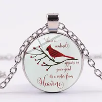 Cardinal Parrot Necklace Red Bird My Angel Your Name Bible Quote Art Picture Glass Pendant Memory of Someone Gift Jewelry