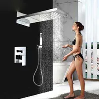 Wholesale And Retail Polished 2 ways Chrome Brass 22&quot; Square Rain Shower Head Faucet Waterfall Valve Mixer Tap W/ Hand Shower Sprayer