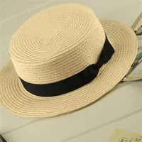 بخيل حافة القبعات Boater Sun Caps الشريط جولة مسطحة أعلى القش شاطئ قبعة للأم أطفال بنما الصيف snapback غوراس في الهواء الطلق الشمس