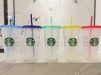 Starbucks Syrenka Goddess 24oz / 710ml Plastikowe Kubki Tumbler Prezent Pokrywy Wielokrotnego użytku Zmień Zmień Zmienia śniegu Kolor Zmiana Kubki Party Party Partia0L0G