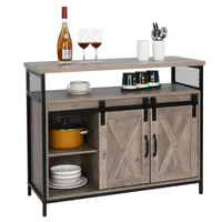 US stock Two Doors And One Grid With Wine Rack In The Middle, MDF Stickers, Sideboard Light Gray2889