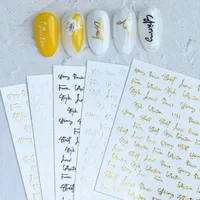 Lazer Altın İngilizce Mektup Kelimeler Tırnak Çıkartmalar 3D Siyah Beyaz Gümüş Etiket Tırnak Çıkartmaları Holografik Yapışkan DIY Sticker