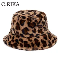 Amplia sombreros de ala Otoño invierno Vintage Leopardo Leopardo Faux Piel Bucket Modelo Patrón Pescador Hat Bob Soft Fashion Warm Lady Panamá Gorros1