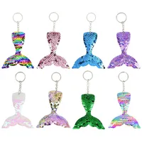 Cauda de sereia bonito Kids Keychain lantejoulas Keyring pingentes decorativos para mulheres sacos de carro chave acessórios de telefone de casamento presentes 15 cores