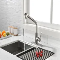 US-amerikanische Stock-Küchen-Armaturen mit Pull-Down-Sprühgerät, Single-Griff-Küchen-Waschbecken-Wasserhahn mit Zug-Sprühgerät, gebürstetem Nickel A22303K