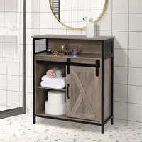 US stock FCH Retro Style MDF With Triamine Iron Frame Sliding Door Two-Drawing Two-Layer Rack Bathroom Cabinet493t
