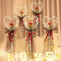 Parti Dekorasyon LED Bobo Balon Yanıp Sönen Işık Kalp Şeklinde Gül Çiçek Topu Şeffaf Düğün Düğün Düğün Günü Hediye Deniz JJB14421