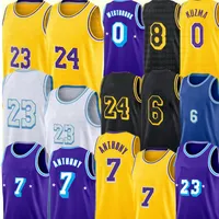 Carmelo 7 Anthony Jersey 3 Davis 6 Basketbal Jerseys Russell 0 Westbrook 34 32 J 2021 2022 75th S-XXL Hoogwaardige gestikte logo's