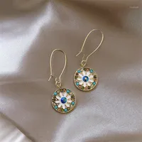 Dangle & Chandelier FYUAN Vintage Round Geometric Totem Drop Earrings For Women Green Crystal Ear Hook Fashion Jewelry Gifts1