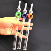 Colored Glass Hand Straw Dab Pipe Rig One Circle Oil Burner Dotted Pipes For Hookahs Water Bongs Mouthpiece smoking accessories 8inch