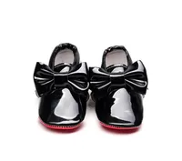 Pierwsze piechurki Czerwone dno patentowe skórzane buty dla niemowląt dla dziewcząt Big Bow Born Moccasins Moccasin