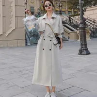 Women's Trench Coats White Windbreaker Spring Autumn 2022 Long Korean Loose Quality Lining Suit Collar Double-Breasted Fashion Coat ZY3