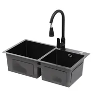 black handmade basin kitchen sink stainless steel size Double Bowl Sink