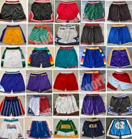 Top quality Men Team Basketball Short Just Shorts Don Sport Wear With Pocket Zipper Sweatpants Pant Blue White Black Red Purple Stitch Size S-XXXL