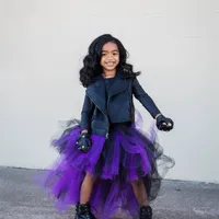 Púrpura negro trago cola niña largo tutu falda encantadora princesa niñas choques faldas de cumpleaños po bolita vestir ropa de fiesta fiesta 220216