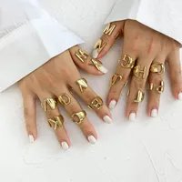 Color del metal de oro 26 Carta abierta hueco anillos de dedo de la vendimia 2020 de apilamiento ajustable Amplia Chunky Anillo A-Z para la Mujer Los hombres de joyería