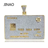 Jinao Hip Hop Gold Kreditkarten Anhänger Halskette Micro Pave Zirkon Euro Out Schmuck Mann Frauen Geschenk 201013
