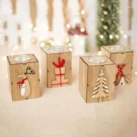 Wood Candlestick Candle Holder Christmas Decorative Lanterns With Hanging Star Tree Decoration Wedding Home Decor Gift Holders