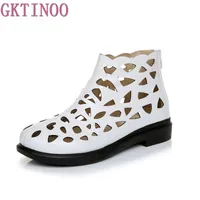 New Arrival Roman Women Sandals Cut outs Gladiator Low Heels Ankle Cool boots Genuine Leather Ladies Summer Shoes