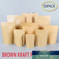 50pcs Brown papel kraft bolsas stand-up termosellable resellado Zip Capaz bolsa de almacenamiento Alimentación Café bolsas de embalaje Adicto a la hornada