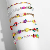 Armband-Weinlese geometrische bunte Polymer-Lehm-Frucht-Armbänder für Frauen Böhmen imitieren Perlenliebe-Brief-Asymmetrie-Schmuck