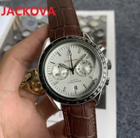 Top Qualität Männer Echtes Leder Uhr 44mm Full Funktion Stoppuhr Mode Lässige Uhr Big Man Armbanduhren Luxusquarz Bewegung Clasic Uhren