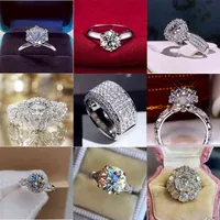 with Certificate White Gold Rings for Women 2.0ct Round Cut Zirconia Diamond Solitaire Ring Wedding Band Engagement Bridal
