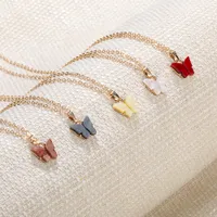 Colorful Butterfly Pendant Necklace Gold Chains For Women Simple Temperament Resin Stone Druzy Necklaces Jewelry Gifts Wholesale