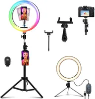 Lampada ad anello a LED da 10 '' con supporto e supporto per telefono, RGB Selfie Halo Light per la fotografia / trucco / Vlogging / Streaming live, compatibile con i telefoni