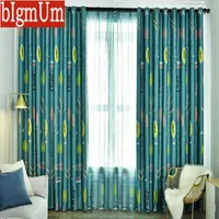 Curtain & Drapes 2021 Blackout Curtains For Living Room Kitchen Leaves Plants Pattern Cortinas Para Sala De Estar Rideaux Tende Turquoise1
