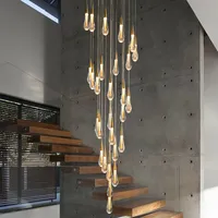 Lampadario a luce cristallina moderna per scale Grande goccia d'oro Design LED Cristal Lamp Long Villa Lobby Hanging Lighting Apparecchio