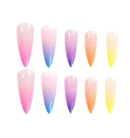 NAF008 20 PZ / Set Gradiente Colore Candy Colour rifinito Nail Art Suggerimenti Colourful Artificial Unghie false con colla Rainbow Nail Tips Decorazione