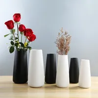 20/23.3/27cm Height White/Black Ceramic Tabletop Vase Chinese Crafts Decor Flowerpot for Artificial Flower Home Decorations LJ201208