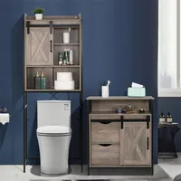 US stock FCH Retro Style MDF With Triamine Iron Frame Sliding Door Three-Layer Rack Bathroom Cabinet a32