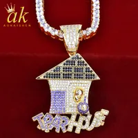 Mały Naszyjnik Dom Bling Cyrkony Materiał Miedziany Złoty Kolor Męski Hip Hop Rock Street Biżuteria