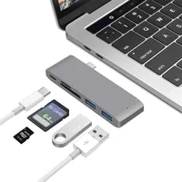 6 in 1 듀얼 USB 유형 C 허브 어댑터 동글 지원 USB 3.0 빠른 충전 PD Thunderbolt 3 SD TF 카드 판독기 용 MacBook354a