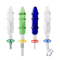 Dabpipes168 NC012 Tower Style Smoking Pipe In-Line Perc Glass Water Pipes Bongs 10mm Titanium Ceramic Quartz Nail Clip Ash Catcher Bong Blue Green Clear