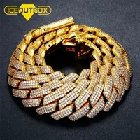 Iceoutbox 20mm pesado 3 fila de cristal miami est caixa clasp Cuba link cadeia cúbico zircão colar gargantilha bling hip hop jóias 220212