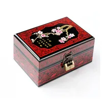 2 capas joyas decorativas de lujo caja de madera organizador de almacenamiento caja con cerradura chino lacquerware maquillaje caja de colección caja de cumpleaños regalo de boda