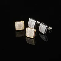 18K Real Gold Hiphop CZ Zircon Square Stud Earrings 0.7-1.6cm for Men Women and Girls Gifts Earrings Studs Punk Rock Rapper Jewelry 644 K2