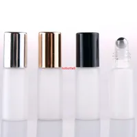 5ml Frostat glasrulle på flaskor Metallboll Roller Refillerbar Fragrance Massage Essential Oil Perfume Bottle 100pcs / Lotpls Order