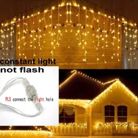 8m-48m Christmas Garland LED Curtain Icicle String Light 220V Droop 0.4-0.6m Mall Eaves Garden Stage Outdoor Fairy Lights 220120