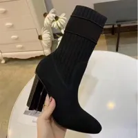 2022 Dames Designer Laarzen Silhouette Enkle Boot Black Stretch High Heel Sock Laarzen en Flat Sock Sneaker Boot Winter Dames Schoenen