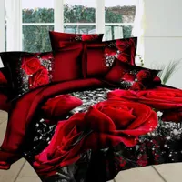4шт / набор 3D Big Red Rose Цветочные постельное белье Свадебного пододеяльник Лист наволочка Bed Set C1018