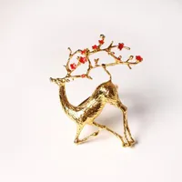 Anillos de servilleta shseja 24pcs anillo de ciervos navideños dorado y siltre aleación hebilla la mesa de boda decoración
