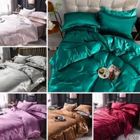 Juegos de cama 40moymo 4pcs seda satel satin luxury rey ​​king cama edredón edredón cubierta de almohada de lino