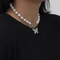 Boho Pearl Bead Cadena Collar Mariposa Colgante Collar Mujer Moda Corta Cuello Collares Cuello Animal Cuello Cuello Regalo 368 G2