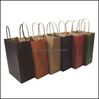Gift Wrap Event Party Supplies Festive Home Garden 40st Fashionable Kraft Paper Bag med handtag/butikspåsar/julbrun förpackningsväska/Exc